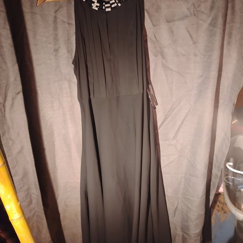 Aryn K Black Maxi Dress with Embellished Neckline
